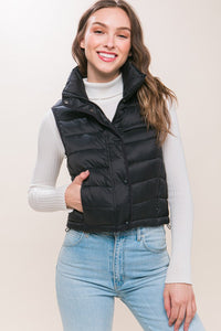 High Neck Zip Up Puffer Vest with Storage Pouch