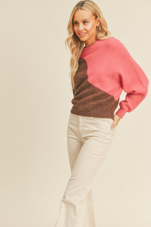 Wavy Color Block Crewneck Sweater