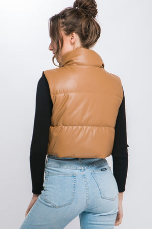 Faux Leather Puffer Vest