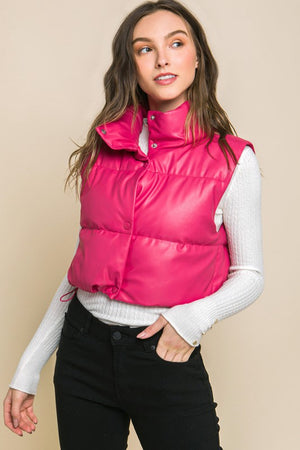 Faux Leather Puffer Vest