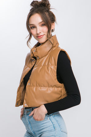 Faux Leather Puffer Vest