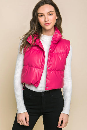 Faux Leather Puffer Vest