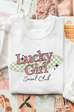 CHECKERED LUCKY GIRL CLUB Graphic Sweatshirt