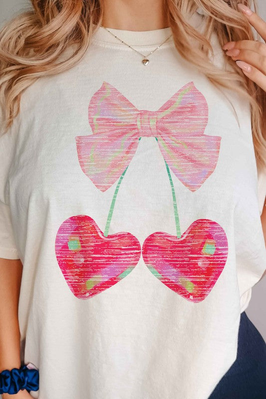 CHERRY RIBBON VALENTINES GRAPHIC TEE