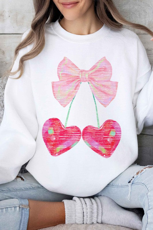 CHERRY RIBBON VALENTINES GRAPHIC SWEATSHIRT