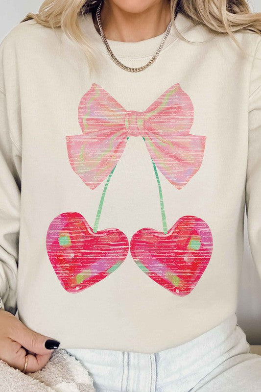 CHERRY RIBBON VALENTINES GRAPHIC SWEATSHIRT