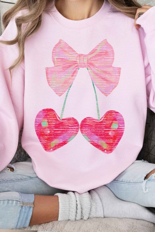 CHERRY RIBBON VALENTINES GRAPHIC SWEATSHIRT