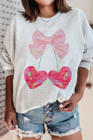 CHERRY RIBBON VALENTINES GRAPHIC SWEATSHIRT