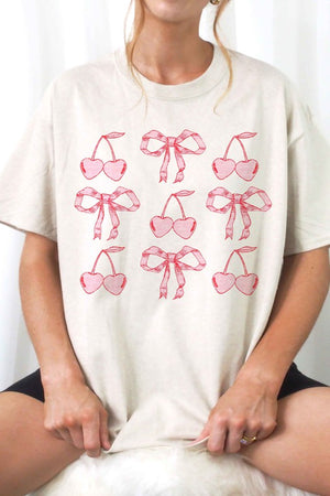 CHERRY RIBBON BOW VALENTINES GRAPHIC TEE