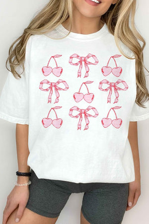 CHERRY RIBBON BOW VALENTINES GRAPHIC TEE