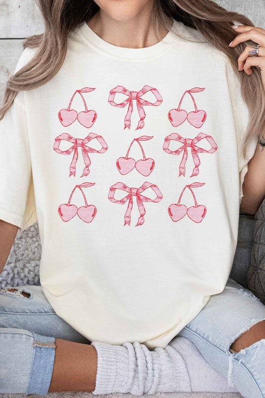 CHERRY RIBBON BOW VALENTINES GRAPHIC TEE