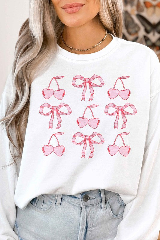 CHERRY RIBBON BOW VALENTINES GRAPHIC SWEATSHIRT