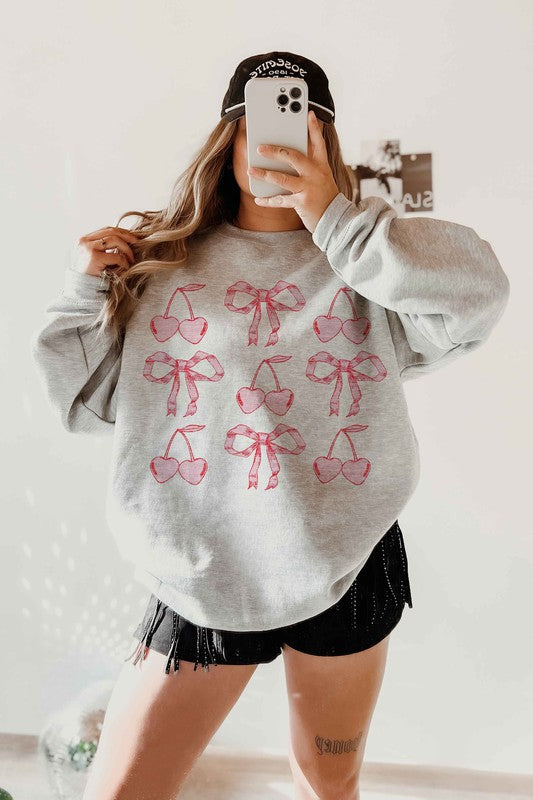 CHERRY RIBBON BOW VALENTINES GRAPHIC SWEATSHIRT