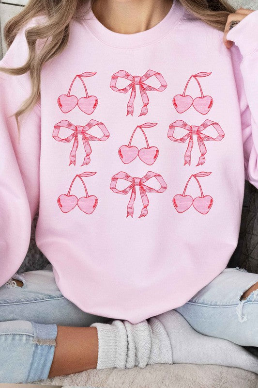 CHERRY RIBBON BOW VALENTINES GRAPHIC SWEATSHIRT