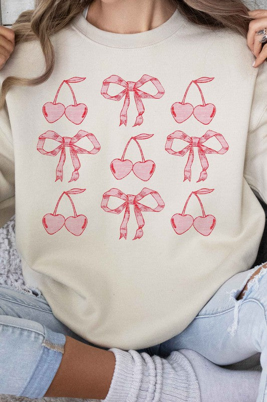 CHERRY RIBBON BOW VALENTINES GRAPHIC SWEATSHIRT