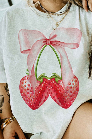 COQUETTE STRAWBERRY RIBBON BOW GRAPHIC TEE