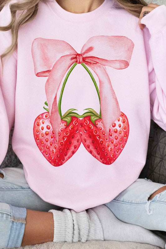 COQUETTE STRAWBERRY RIBBON BOW GRAPHIC SWEATSHIRT