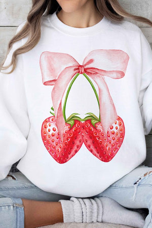 COQUETTE STRAWBERRY RIBBON BOW GRAPHIC SWEATSHIRT