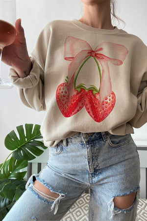 COQUETTE STRAWBERRY RIBBON BOW GRAPHIC SWEATSHIRT