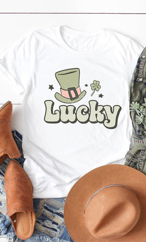 Retro Lucky Hat Shamrock Star Graphic Tee