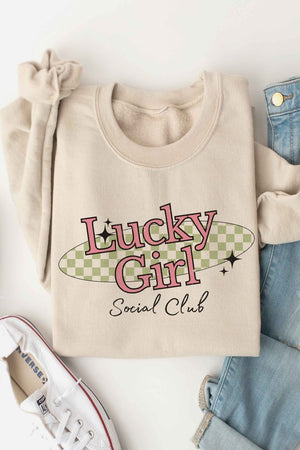 CHECKERED LUCKY GIRL CLUB Graphic Sweatshirt