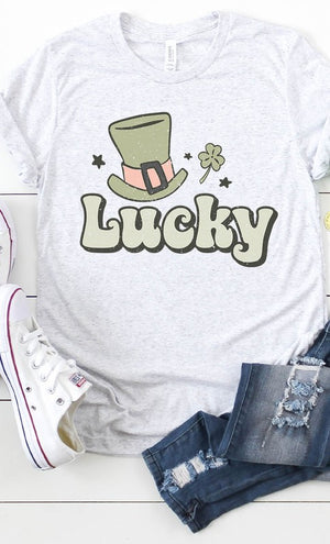 Retro Lucky Hat Shamrock Star Graphic Tee