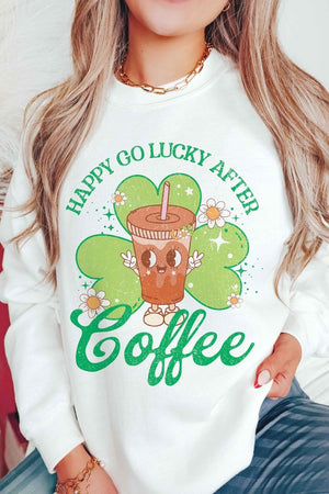 HAPPY GO LUCKY AFTER COFFEE Graphic Sweatshirt