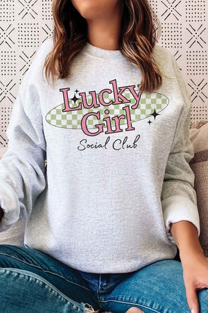 CHECKERED LUCKY GIRL CLUB Graphic Sweatshirt