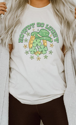 Howdy Go Lucky Shamrock Horseshoe Graphic Tee