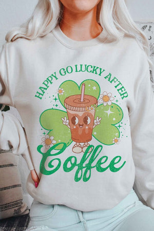 HAPPY GO LUCKY AFTER COFFEE Graphic Sweatshirt